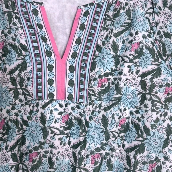 Talbots Floral Cotton Voile Split Neck Dress 8 Preppy Flow Midi Cottagecore Boho - Picture 2 of 13